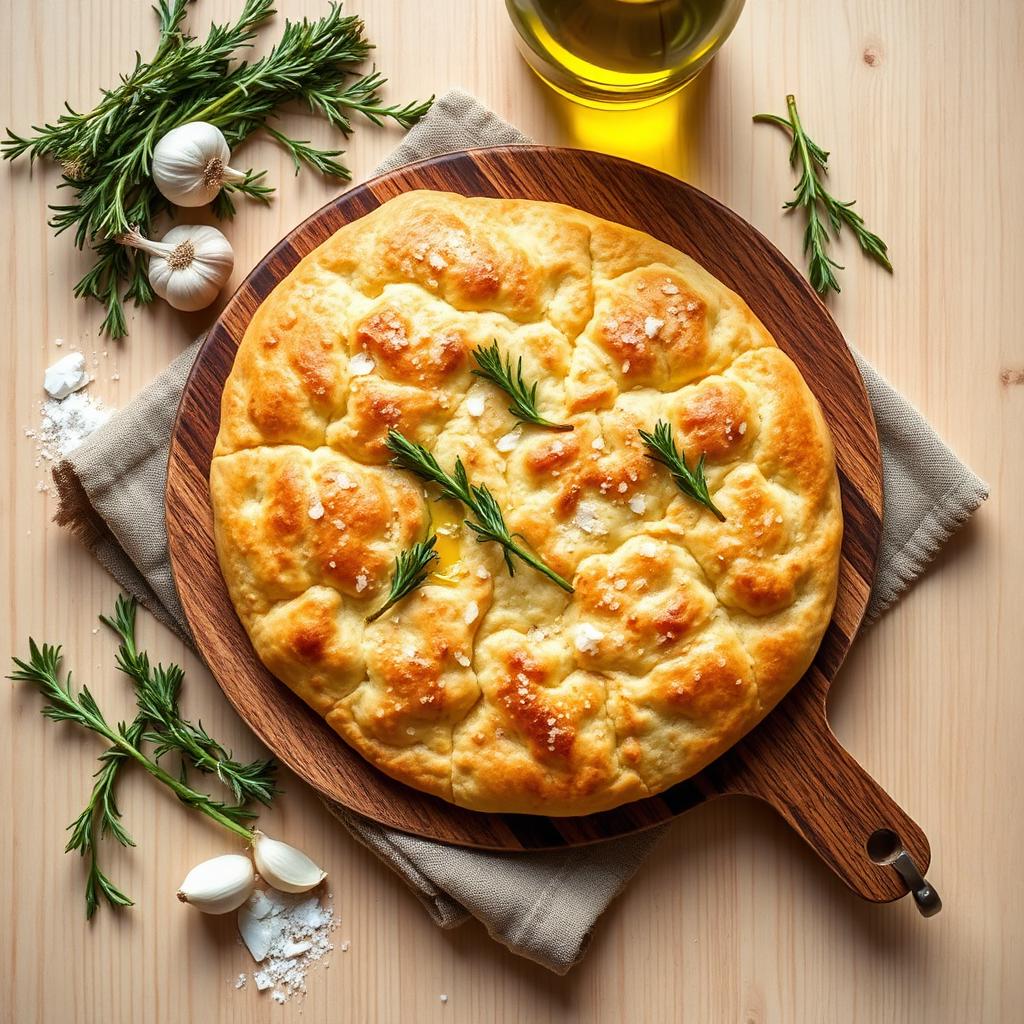 Focaccia met rozemarijn, zeezout & knoflook